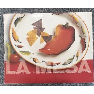 Clay Art La Mesa Stonelite Hand Painted Chili Pepper Chip and Dip Large Platter
